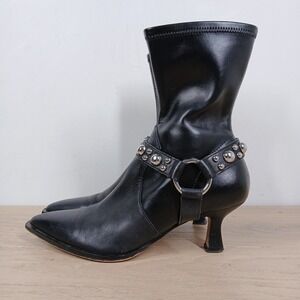Dolce Vita Ankle Boots Womens 7.5 Black Leather Studded Harness Heeled Grunge